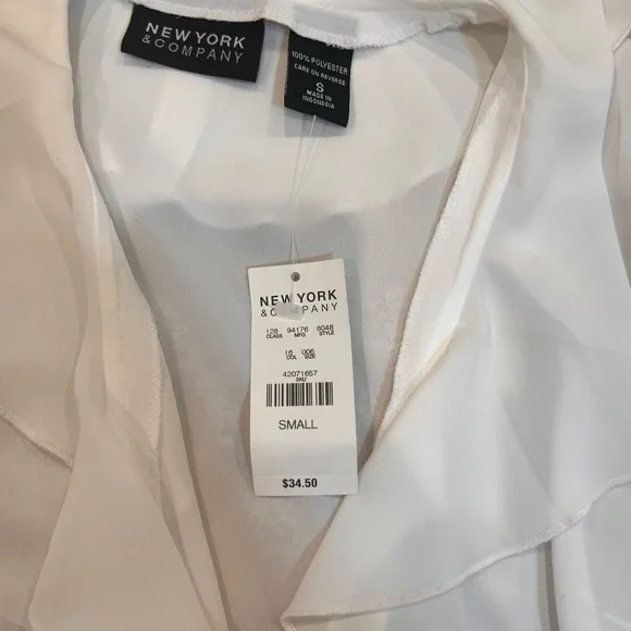 New York & Company White Ruffle Front V-Neck Blouse - Picture 9 of 9
